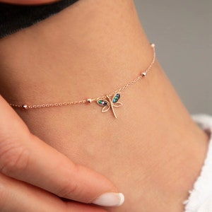 Anklet for Women, Handmade Jewelry, Personalized Christmas Gift, Minimalist Dragonfly Anklet, Gift for Women, Summer Anklet for Beach image 4