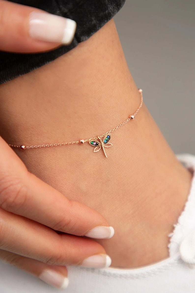 Anklet for Women, Handmade Jewelry, Personalized Christmas Gift, Minimalist Dragonfly Anklet, Gift for Women, Summer Anklet for Beach image 4