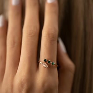 Minimalist Rings for Women, 925 Silver Handmade Summer Jewellery, Emerald Green Ivy Leaf Ring for Mom Personalized Birthday Gift for Teacher image 8