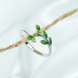 Peace Rings for Women, 925 Sterling Silver Olive Branch Rings, Green Olive Leaves Rings for Mom,