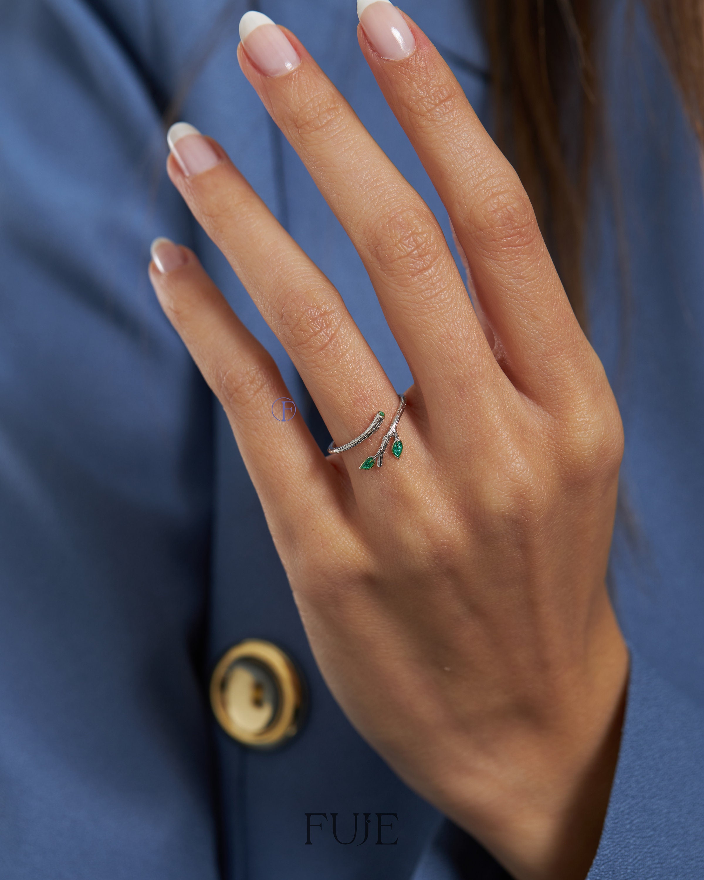 [韓国人気ジュエリー] nff Tree Ring Green Handmade Jewelry Olive Tree Rings for Women, Green Ivy Leaf