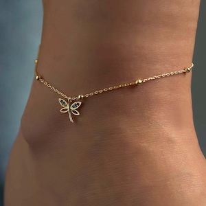 Dragonfly Gold Anklet for Women, Handmade Jewelry, Personalized Christmas Gift, Minimalist Anklet, Gift for Women, Summer Anklet for Beach