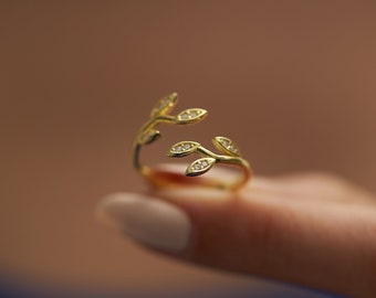 Olive Leaves Rings for Women, Minimalist Tree Branch Rings, Unique Design Handmade Gold Rings, Summer Jewellery, Peace Ring Gift for Her