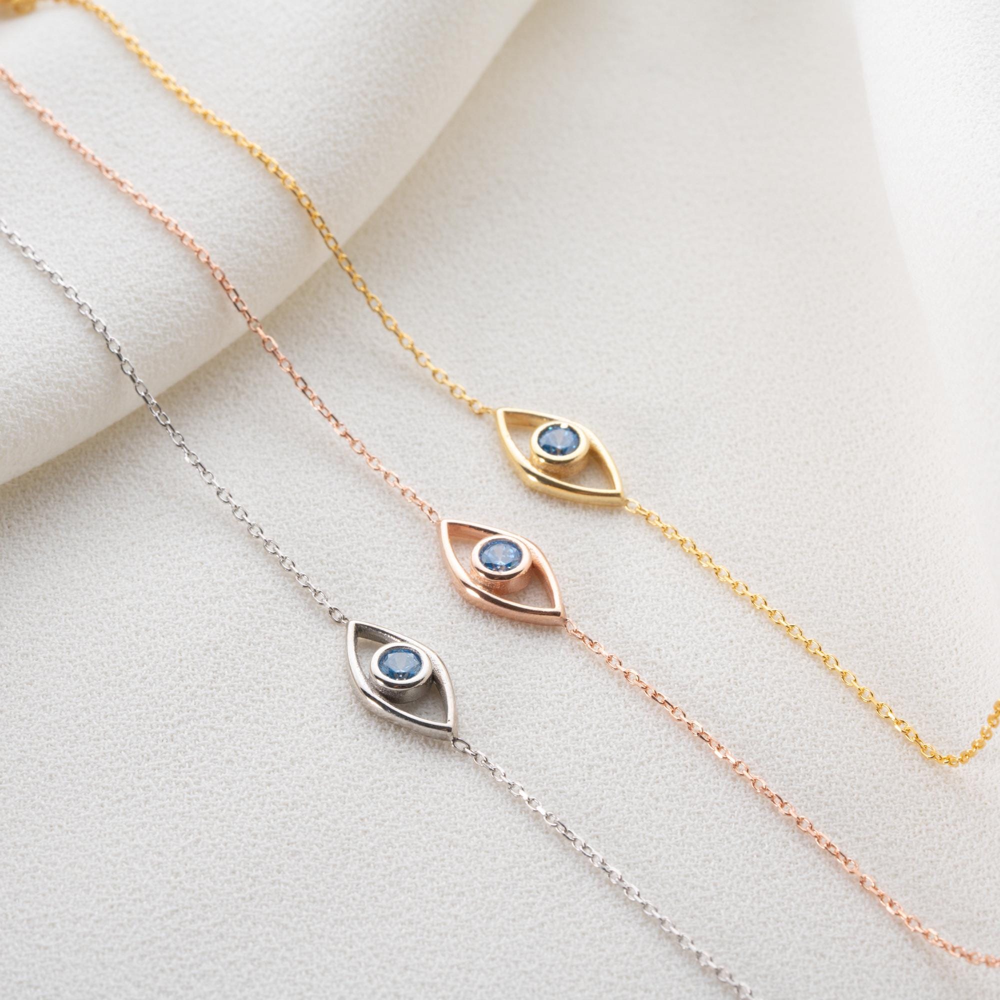 Bracciale Portafortuna Malocchio Con Zirconi – Gioiello Elastico Donna Uomo, Colore Oro E Argento, COOLSTEELANDBEYOND