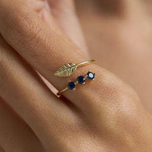 Three Stone Sapphire Ring, Sapphire Blue, September Birthstone, Minimalist Stacking Ring Handmade Jewelry, Gift for Her, Virgo Zodiac Gifts