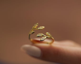 Olive Leaves Rings for Women, Minimalist Tree Branch Rings, Unique Design Handmade Gold Rings, Summer Jewellery, Peace Ring Gift for Her
