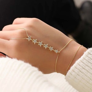 Star Hand Chain Bracelet for Women, Summer Jewellery, Real 925 Silver Handmade Finger Bracelet, Slave Chain Link, Body Jewelry for Her image 2