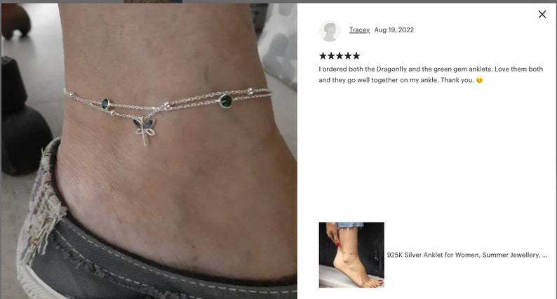 Anklet for Women, Handmade Jewelry, Personalized Christmas Gift, Minimalist Dragonfly Anklet, Gift for Women, Summer Anklet for Beach image 7