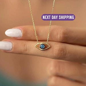 Evil Eye Necklaces for Women, Minimalist 925 Sterling Silver Handmade Summer Jewellery, Protection Necklace Birthday Gift for Her