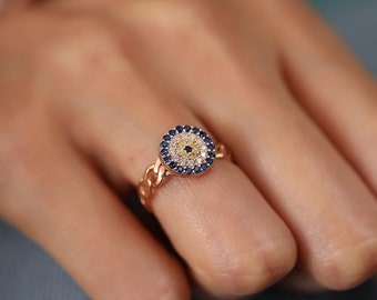 925 Silver Evil Eye Ring for Women, Handmade Jewelry, Christmas Gift for Mum, Nazaar Ring, Protection Rings,  Birthday Gift for Her