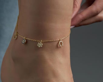 Lucky Step Anklets for Women, Handmade Summer Jewellery, Gift for Her, Evil Eye Anklet, Hamsa Hand Anklet, Horseshoe Anklet for Girls