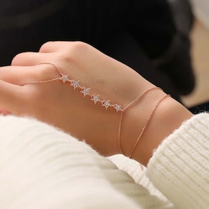 Star Hand Chain Bracelet for Women, Summer Jewellery, Real 925 Silver Handmade Finger Bracelet, Slave Chain Link, Body Jewelry for Her image 6