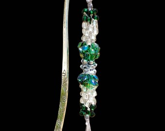 Handmade Kumihimo Beaded Bookmark: Japanese Dragon Scale Beads, Tibetan Silver Hook