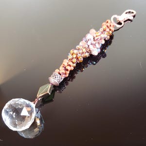 Crystal rainbow suncatcher on copper beaded kumihimo braided tassel for your purse, car rearview mirror, artsy home or window decor