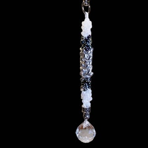 Crystal rainbow suncatcher on hand beaded kumihimo braided pendant for your car rearview mirror, artsy home or window decor