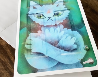Tarjeta de felicitación sin texto con sobre de foto de puerta de gato, tarjeta de fiesta, tarjeta de felicitación, tarjeta de cumpleaños