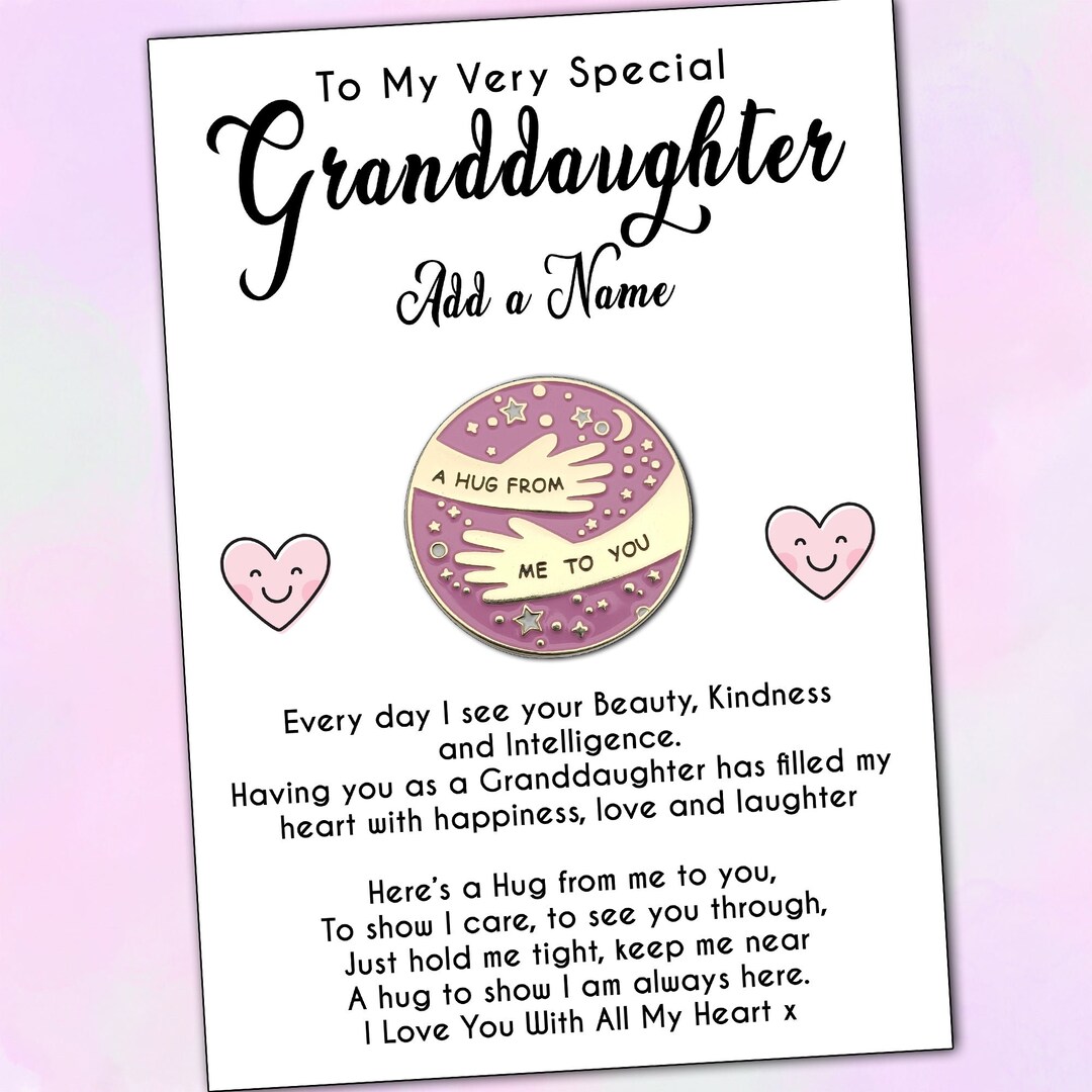 Granddaughter Pink Pocket Hug Badges & Personalised Message Card Etsy