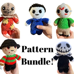 Halloween Pattern Bundle, Baby Freddy, Jason, Samson, Skeleton, Michael Crochet Patterns, PDF, Digital, Download, 5 Halloween Characters,