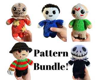 Halloween Pattern Bundle, Baby Freddy, Jason, Samson, Skeleton, Michael Crochet Patterns, PDF, Digital, Download, 5 Halloween Characters,