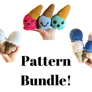 No Sew Double Scoop Ice Cream Cone, Fallen Ice Cream Cone Crochet Pattern, Ice Cream Cone Pattern, Crochet Ice Cream Cone, Pattern bundle