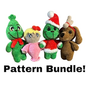 Christmas Pattern Bundle, Baby Crinch, Cindy, Max, Santa Crinch, Crochet Patterns, PDF, Digital, Download, 4 Chrismtas Characters,