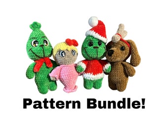 Christmas Pattern Bundle, Baby Crinch, Cindy, Max, Santa Crinch, Crochet Patterns, PDF, Digital, Download, 4 Chrismtas Characters,