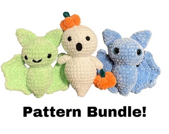 Franklin the Bat, Oliver the Ghost, crochet pattern, Bat pattern, Ghost Pattern, bundle, pdf, digital download, no sew