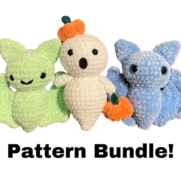 Franklin the Bat, Oliver the Ghost, crochet pattern, Bat pattern, Ghost Pattern, bundle, pdf, digital download, no sew