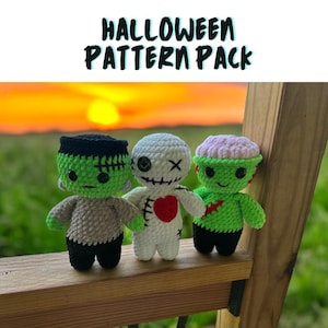 Halloween Pattern Pack, PDF, Digital, Download, Crochet Frankenstein Pattern, Zombie pattern, Voodoo Doll Pattern,