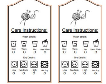 Care Labels, Washing instructions, beanie tags, knitted beanie tag, care tag, PDF download,