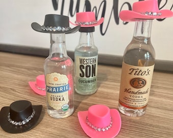 6 Mini Cowboy Hats - Pink & Black Cowgirl Hat Set for Bachelorette Party, Girl's Night, Birthday Celebration, Last Rodeo