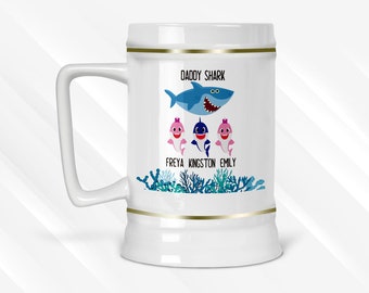 Daddy Shark Beer Stein, Personalized Beer Stein, Father's Day, Baby Shark Beer Stein, Gift for Dad, Custom Beer Stein, Father's Day Gift