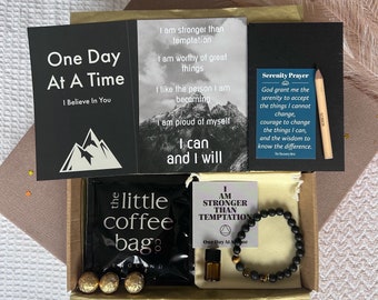SOBER GIFTBOX | Soberversary | Men’s Recovery Bracelet, One Day At A Time card and mini treats!