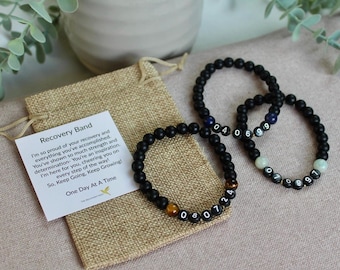 Mens Personalised Recovery Bracelet | Sobriety Date Bracelet | Encouragement card of choice included!