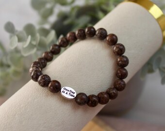 Mens One Day At A Time Bracelet | Silver Plated Charm, Recovery Gift For Him