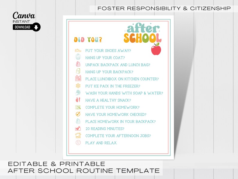 Printable After School Checklist Editable After School - Etsy