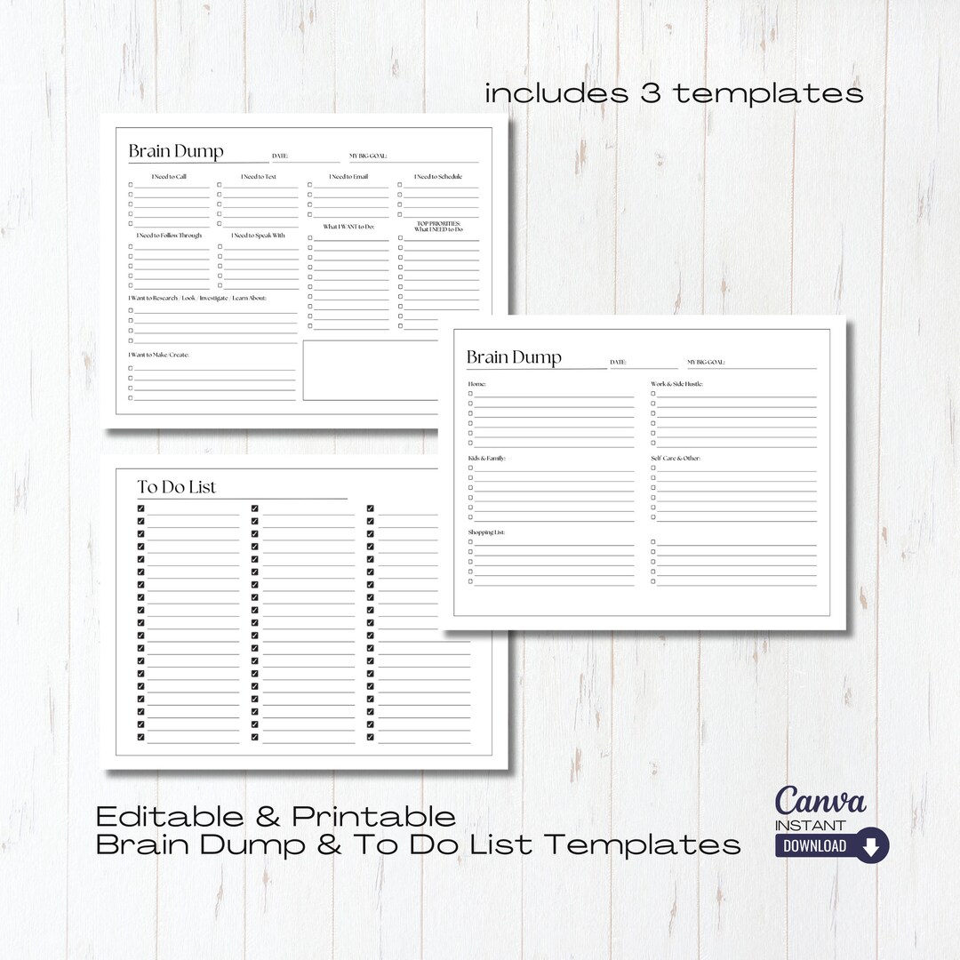 Editable Brain Dump & to Do List Templates (digital Download) - Etsy