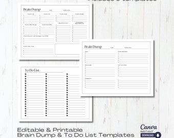 Editable Brain Dump & To Do List Templates (Digital Download)