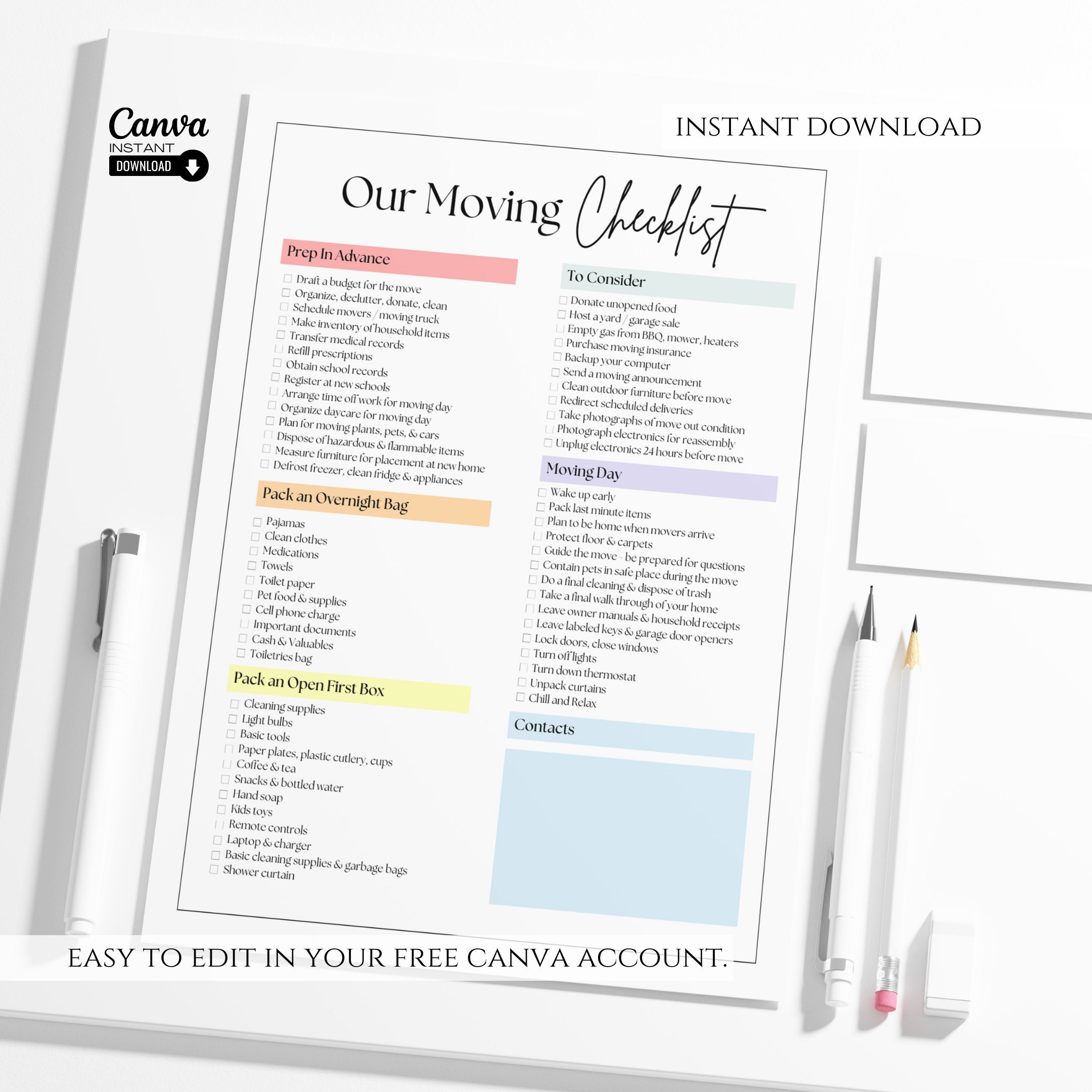 Editable Moving Checklist, Printable Moving Planner, Relocation to Do ...
