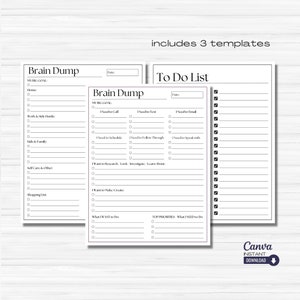Bearbeitbarer ADHS Brain Dump Printable, ADHS-Planer, Aufgabenlistenvorlage, Produktivitätsplaner, Gedankenorganisator, Aufgabenliste, tägliche Aufgabenliste