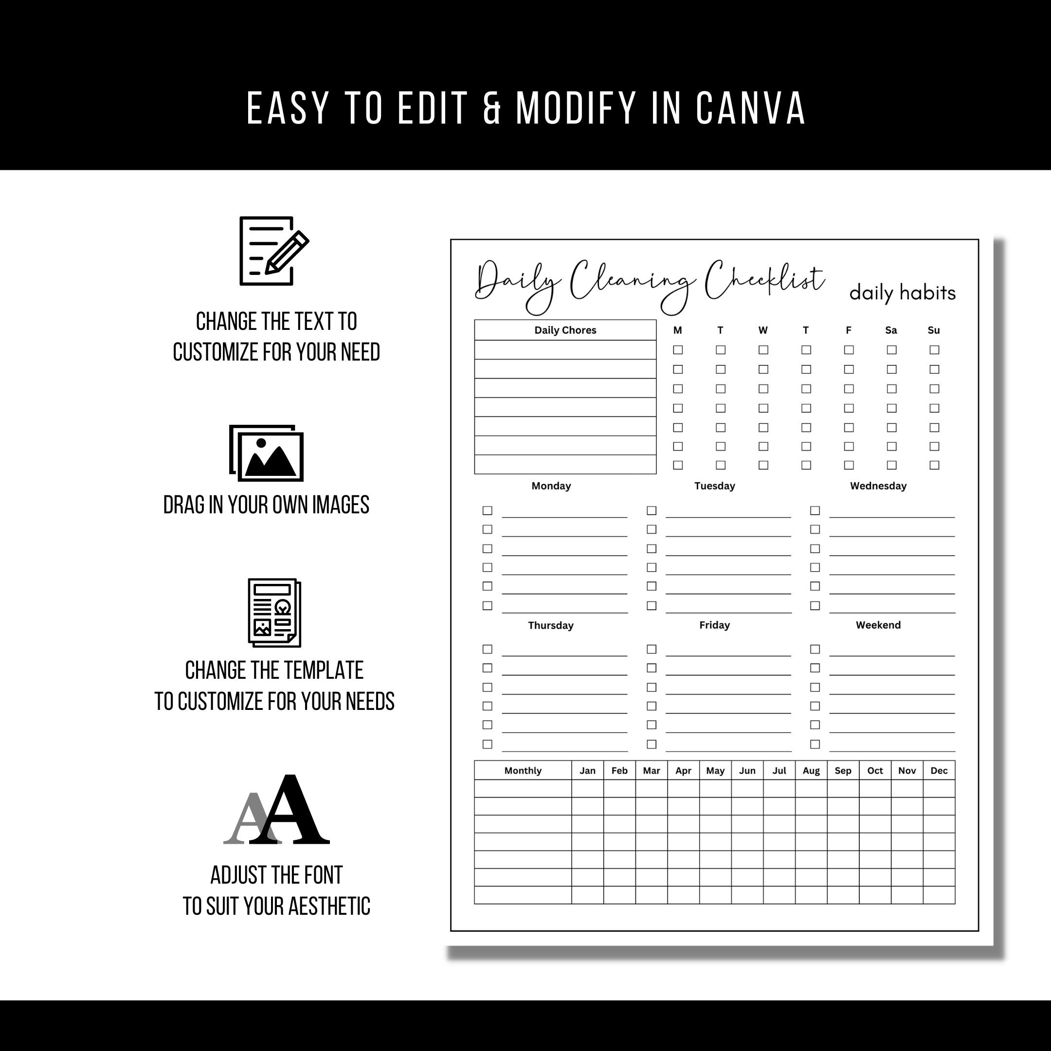 Editable Cleaning Checklist Planner: Daily & Weekly Chore Chart ...