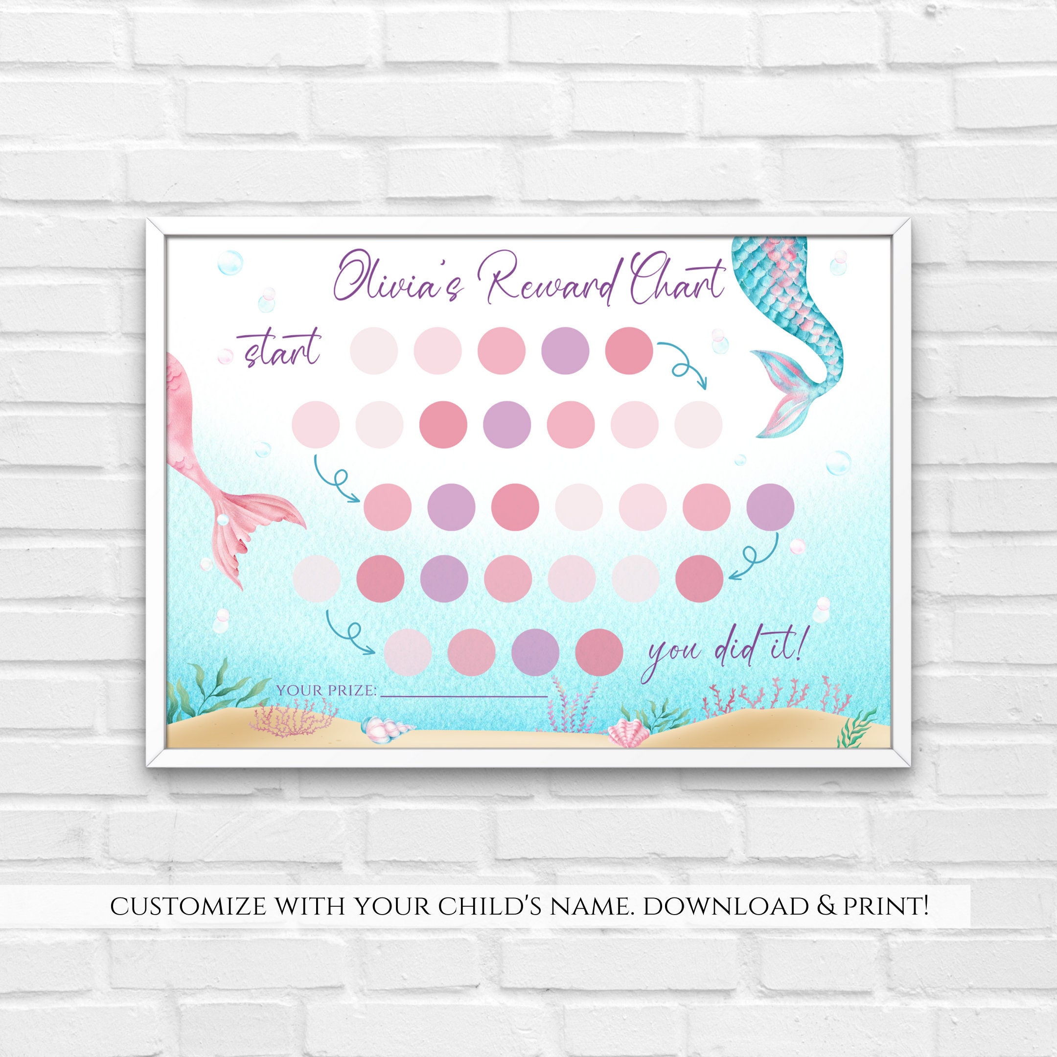 Editable Mermaid Kids Reward Chart, Printable Responsibility Chart ...