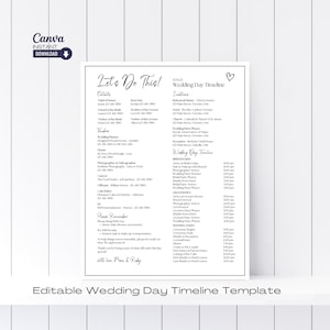 Editable Wedding Day Timeline Template: Minimalist Itinerary (Printable)
