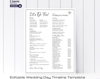 Plantilla editable de cronograma para el día de la boda: itinerario minimalista (imprimible)