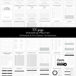 Bearbeitbare minimalistische Hochzeitsplaner-Vorlage, digitale Hochzeitsplaner-Buch, Hochzeits-Checkliste, druckbare Hochzeitsmappe, Verlobungsgeschenk