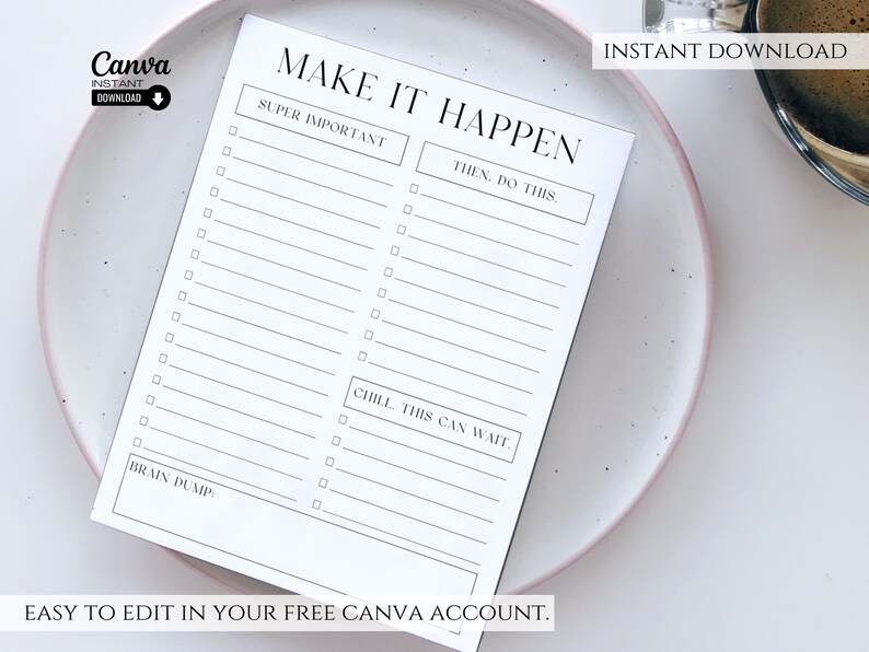 Editable Daily to Do Checklist Template Printable - Etsy
