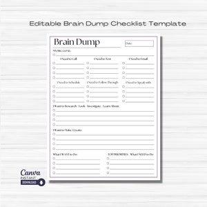 Bearbeitbar ADHD Brain Dump Printable: Tägliche Aufgabenliste (Canva-Vorlage)
