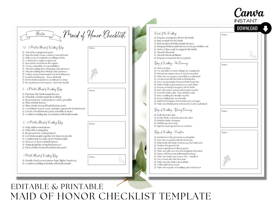 Editable Maid of Honor Checklist Printable Maid of Honor - Etsy