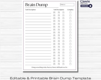 ADHD Brain Dump Printable: Editable To-Do List Template (Canva)