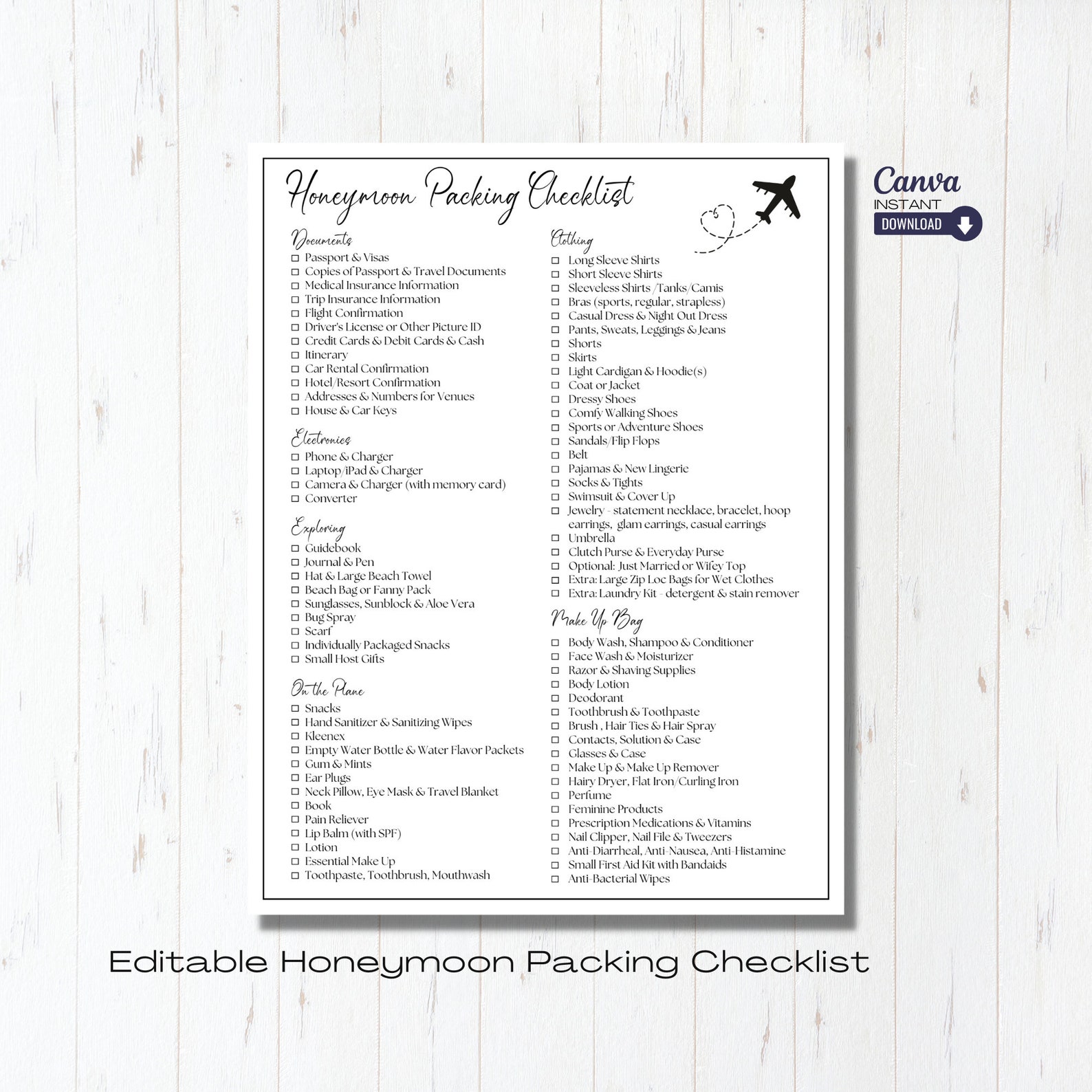 Editable Honeymoon Packing List Template, Printable Honeymoon Planner ...